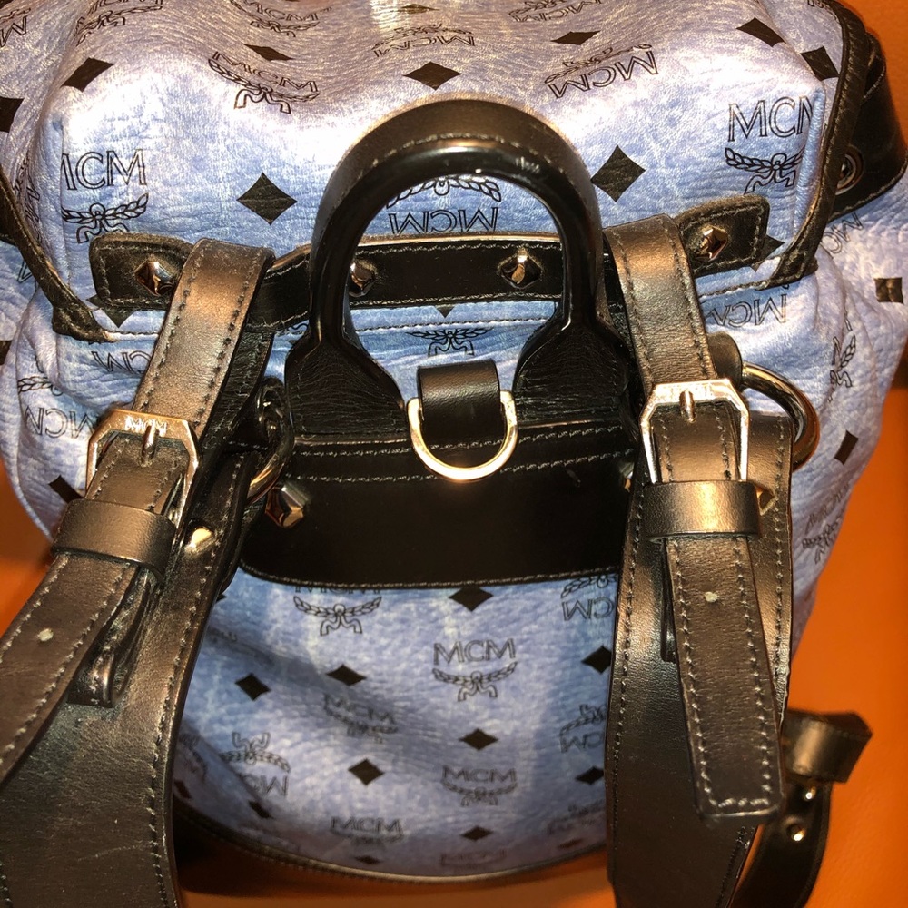 MCM Heritage Double Pocket Backpack Denim Blue - Picture 7 of 14